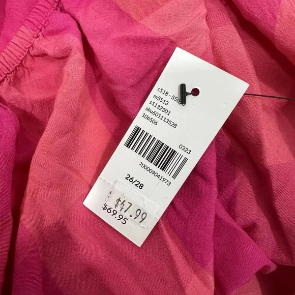Lane Bryant Classic Crop Off-The-Shoulder Top Pink Buffalo Check Sz 26/28 - Picture 6 of 8